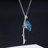 S925 Sterling Silver Butterfly Love Flower Pendant Necklace