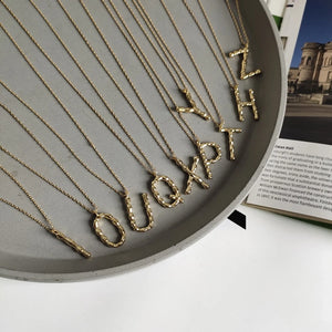 S925 Sterling Silver Big Hammered Stackable Pendant Name Necklace