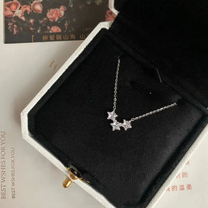 Sterling Silver O Chain Necklace with 3 Cubic Zirconia Stars