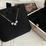 Sterling Silver O Chain Necklace with 3 Cubic Zirconia Stars