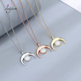 Sterling Silver Opal Moon Pendant Necklace Romantic Jewelry
