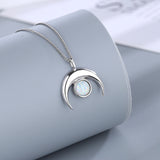 Sterling Silver Opal Moon Pendant Necklace Romantic Jewelry