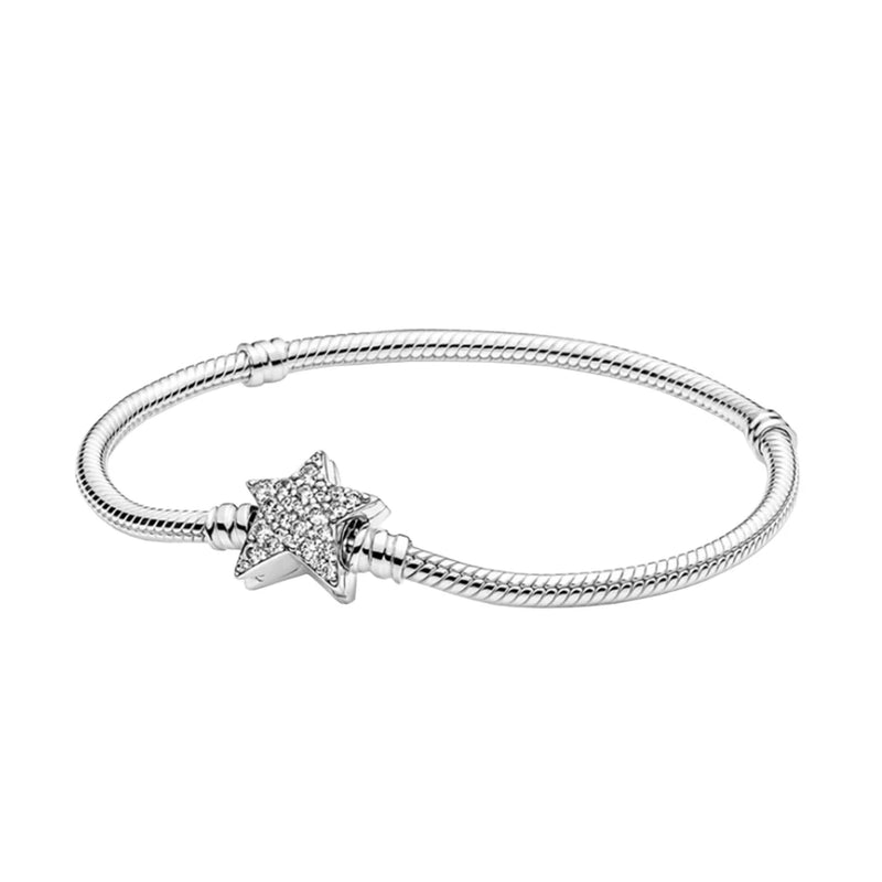 S925 Sterling Silver Asymmetric Star Clasp Snake Chain Bracelet
