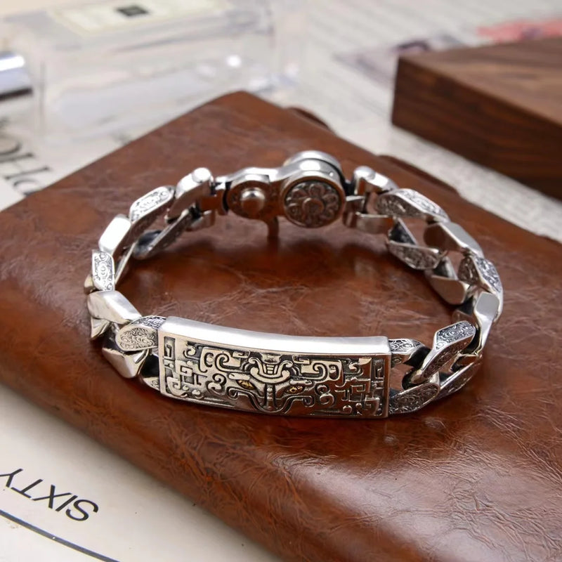 S925 Ethnic Style Gluttonous Bracelet Men Retro Trend Bangle