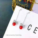 S925 Silver Tassel Dangle Earrings Crook Stud Ear Hook Zircon Bow Pearl