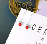 S925 Silver Tassel Dangle Earrings Crook Stud Ear Hook Zircon Bow Pearl