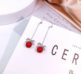 S925 Silver Tassel Dangle Earrings Crook Stud Ear Hook Zircon Bow Pearl