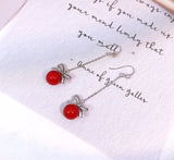 S925 Silver Tassel Dangle Earrings Crook Stud Ear Hook Zircon Bow Pearl