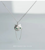 S925 Silver Clavicle Chain Necklace Glasses Cat Necklace