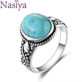 925 Sterling Silver Oval Turquoise Rings Men Women Fine Jewelry