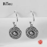Sterling Silver Oxidized Eye Round Zircon Earrings