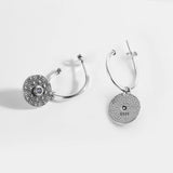 Sterling Silver Oxidized Eye Round Zircon Earrings