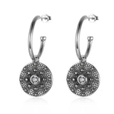 Sterling Silver Oxidized Eye Round Zircon Earrings
