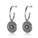 Sterling Silver Oxidized Eye Round Zircon Earrings