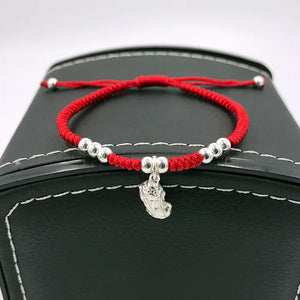 S925 Sterling Silver PIXIU Lucky Red Rope Bracelet Bangle Wax String Amulet