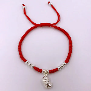 S925 Sterling Silver PIXIU Lucky Red Rope Bracelet Bangle Wax String Amulet