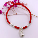 S925 Sterling Silver PIXIU Lucky Red Rope Bracelet Bangle Wax String Amulet