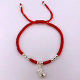 S925 Sterling Silver PIXIU Lucky Red Rope Bracelet Bangle Wax String Amulet
