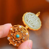 Sterling Silver Palace Style Perfume Bag Pendant with Hetian Jade