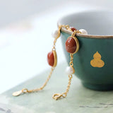 Sterling Silver Pearl Bracelet with Red Agate Hetian Jade for Women