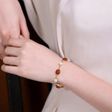 Sterling Silver Pearl Bracelet with Red Agate Hetian Jade for Women