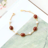 Sterling Silver Pearl Bracelet with Red Agate Hetian Jade for Women