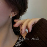 S925 Silver Pearl Earrings Water Drop Diamond Accent