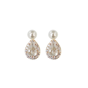 S925 Silver Pearl Earrings Water Drop Diamond Accent
