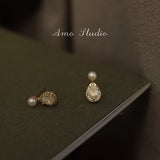 S925 Silver Pearl Earrings Water Drop Diamond Accent
