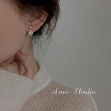 S925 Silver Pearl Earrings Water Drop Diamond Accent