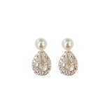 S925 Silver Pearl Earrings Water Drop Diamond Accent
