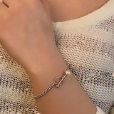 S925 Sterling Silver Pearl Round Bead OT Buckle Bracelet