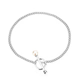S925 Sterling Silver Pearl Round Bead OT Buckle Bracelet