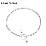 S925 Sterling Silver Pearl Round Bead OT Buckle Bracelet