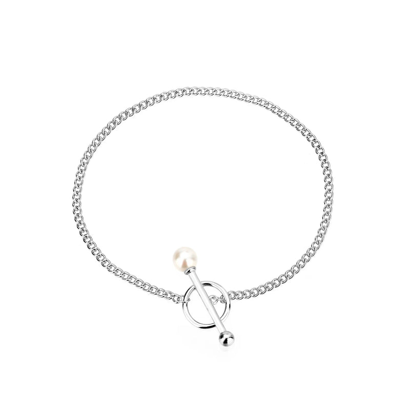 S925 Sterling Silver Pearl Round Beads OT Buckle Chain Bracelets