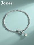S925 Sterling Silver Pearl Round Beads OT Buckle Chain Bracelets