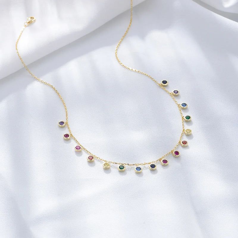 S925 Gemstone Collarbone Necklace Choker Zircon Rainbow Clavicle Chain