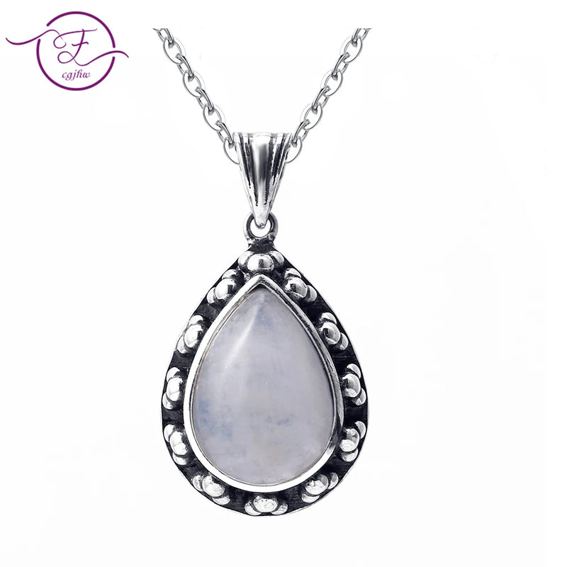 Moonstone Pendant Necklace Retro Style Large Pear Shape 10*14