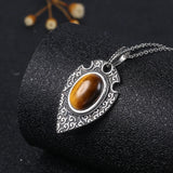 S925 Sterling Silver Tiger Eye Moonstone Pendant Necklace