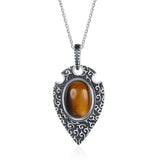 S925 Sterling Silver Tiger Eye Moonstone Pendant Necklace