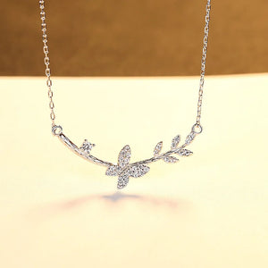 S925 Silver Butterfly Pendant Necklace Zirconium Wedding Jewelry