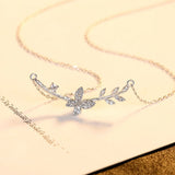 S925 Silver Butterfly Pendant Necklace Zirconium Wedding Jewelry