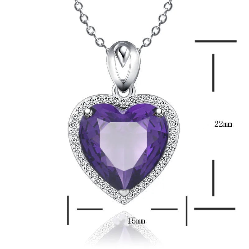 S925 Amethyst Heart Purple Stone Pendant