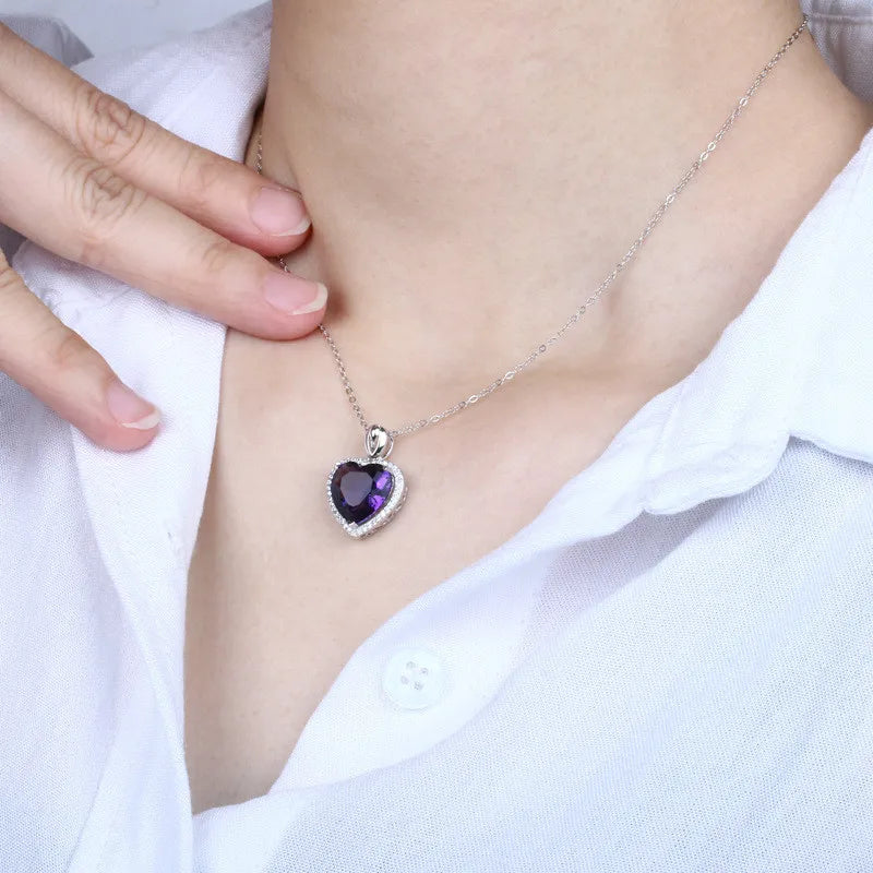 S925 Amethyst Heart Purple Stone Pendant