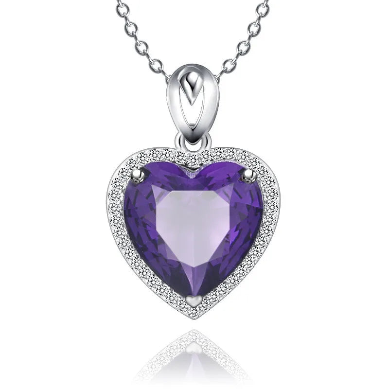 S925 Amethyst Heart Purple Stone Pendant