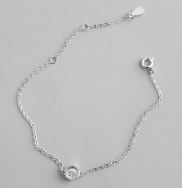 S925 Silver Geometric Hexagonal Zircon Bracelet