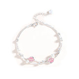 Silver Pink Cat Paw Bracelet for Girls Double Layer Box Chain Ball Bead