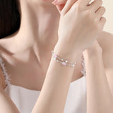 Silver Pink Cat Paw Bracelet for Girls Double Layer Box Chain Ball Bead