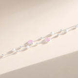 Silver Pink Cat Paw Bracelet for Girls Double Layer Box Chain Ball Bead