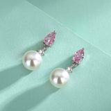 S925 Sterling Silver Pink Drops Earrings Necklace Ring Set